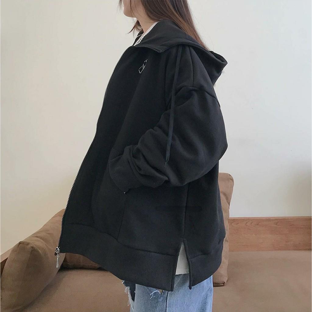 Áo Khoác Nỉ Bông Thêu MOOS Form Rộng Xẻ Tà Ulzzang (Ánh Thật)
