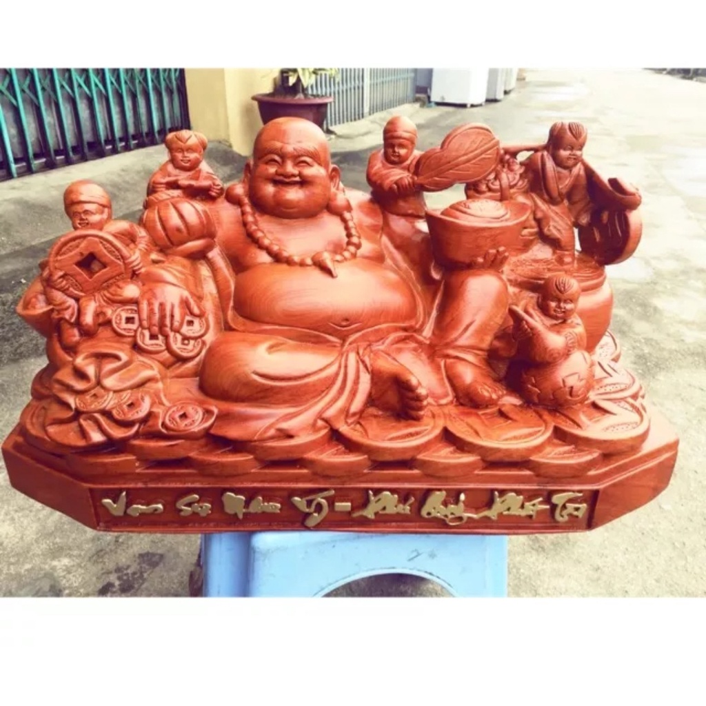 Tượng Di Lặc Ngũ Phúc - Vạn Sự Như Ý, gỗ hương nguyên khối ngang 30 cm