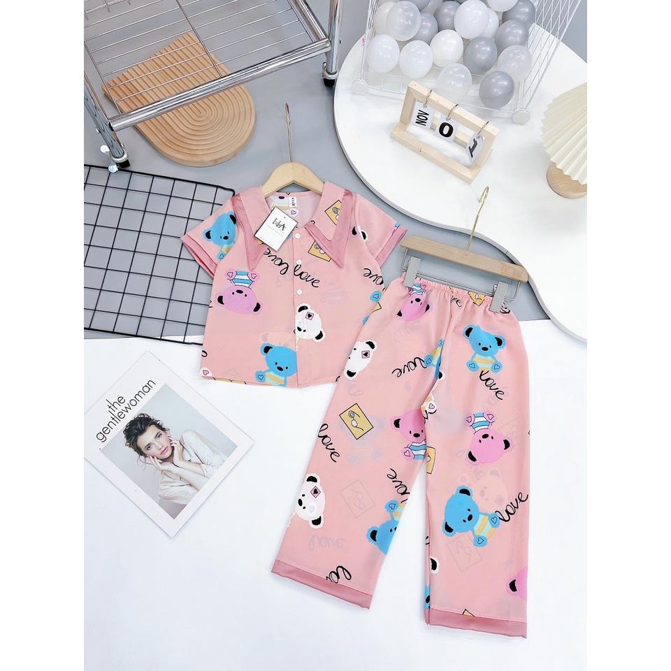 Đồ bộ bé gái, bộ pijama áo ngắn tay quần dài cho bé gái size 18-35kg chất lụa mango mềm mát