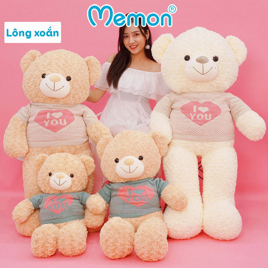 Gấu Bông Teddy Áo Love Lông Xoắn 80cm-1m - 1m3 Cao Cấp Memon - Qùa Tặng Gấu Bông