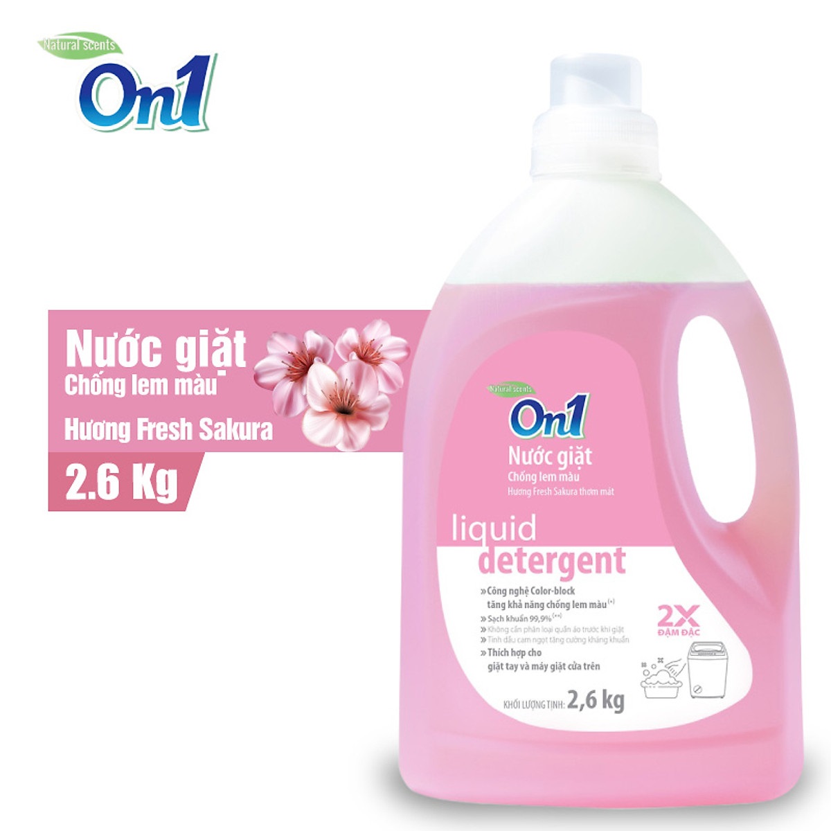 Nước giặt xả On1 chống lem màu hương Fresh Sakura 2.6Kg - Sạch khuẩn, khử mùi, kết hợp giặt xả 2 trong 1- N6401