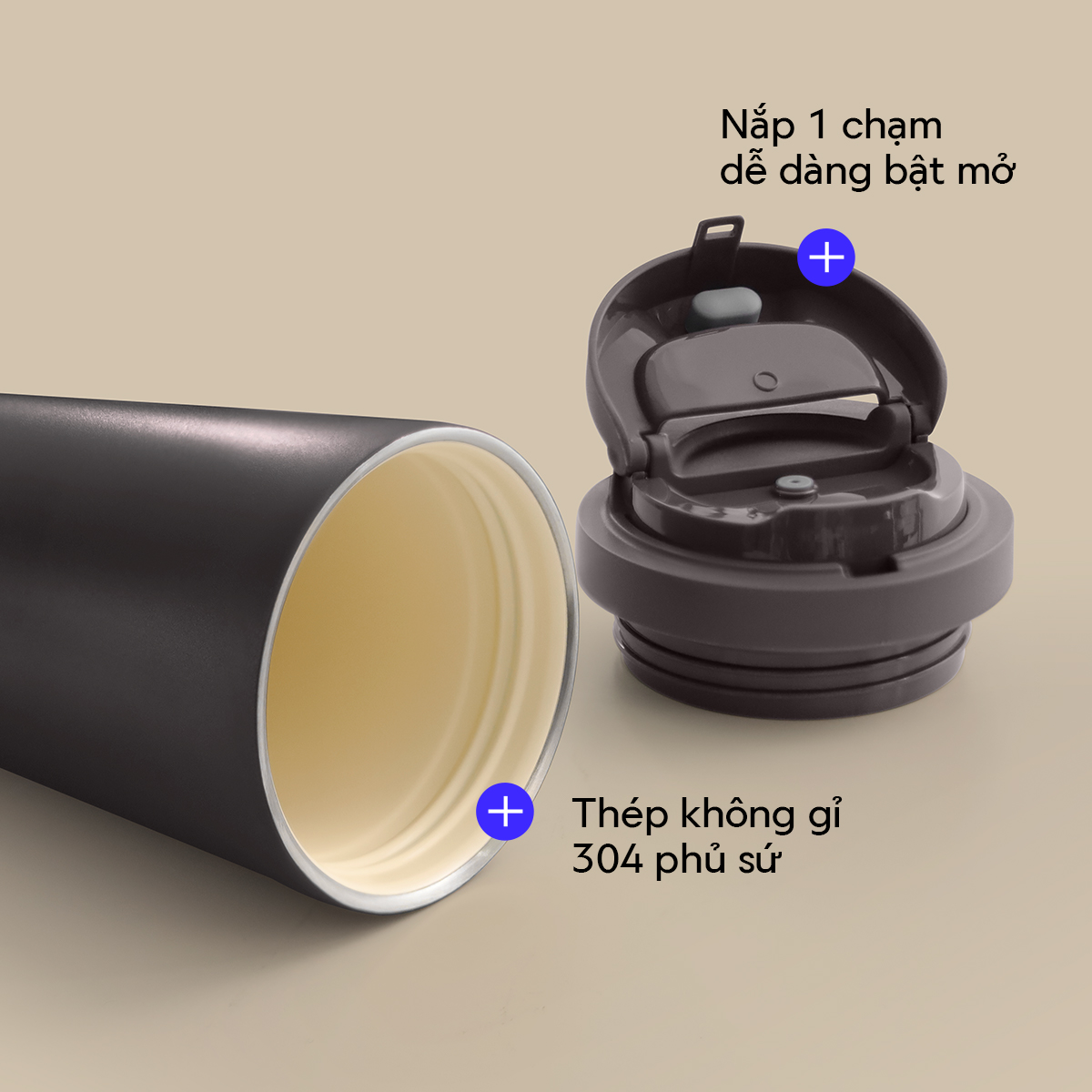 Ly Giữ Nhiệt LocknLock Energetic Ceramic Tumbler 550ml LHC3414, Hàng Chính Hãng, Thép Không Gỉ Phủ Sứ - JoyMall