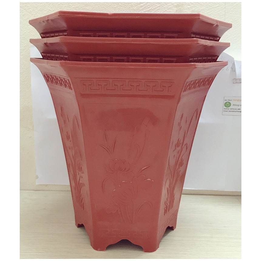 3 Chậu Nhựa Trồng Hoa, Cây Cảnh Lục Giác LGC280 Màu Đỏ