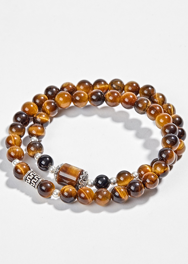 Vòng 2 Line Đá Thạch Anh Mắt Hổ Vàng Nâu Phối Charm Bạc Ngọc Quý Gemstones