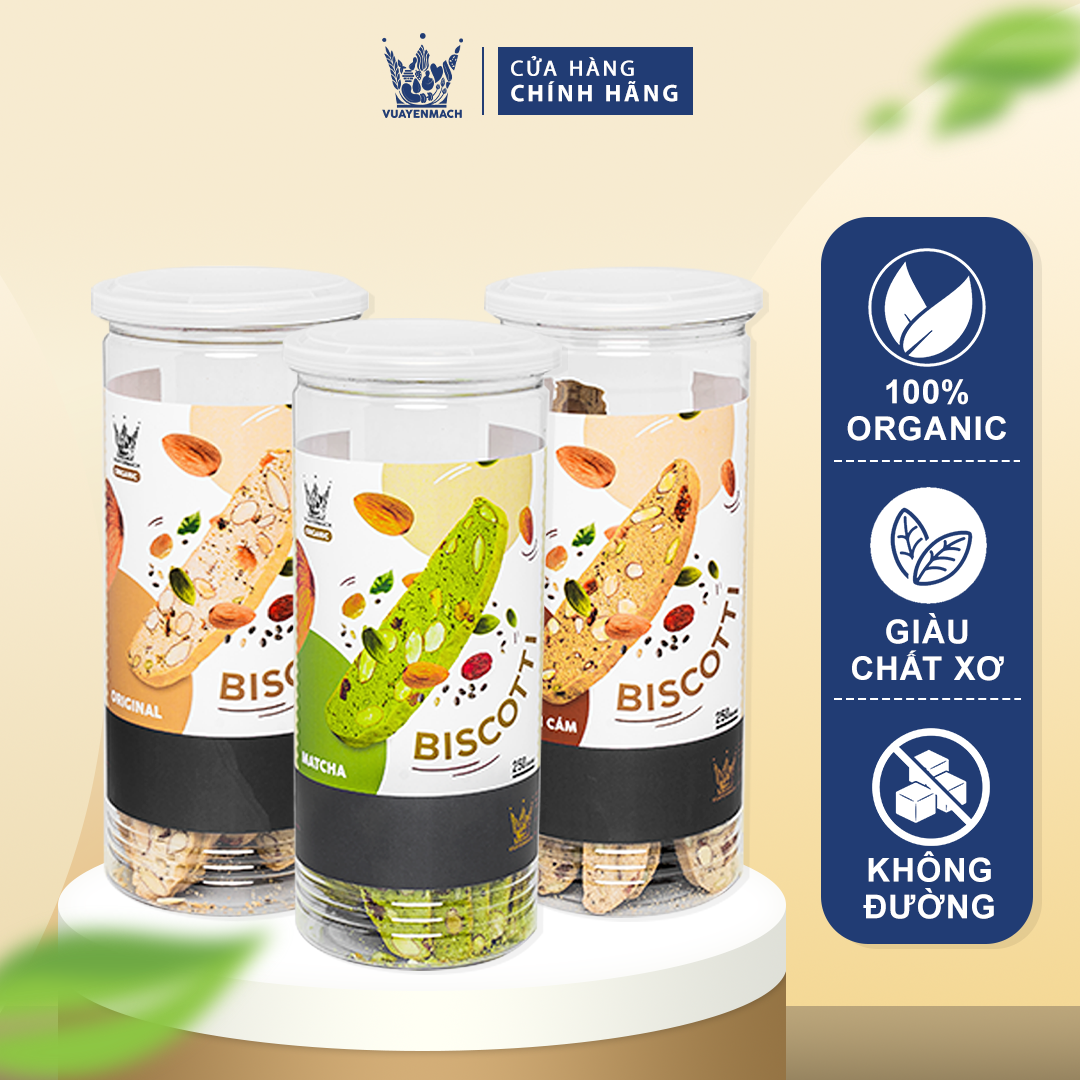 Bánh Biscotti Nguyên cám + Original + Trà xanh Siêu hạt VUA YẾN MẠCH ăn vặt Healthy