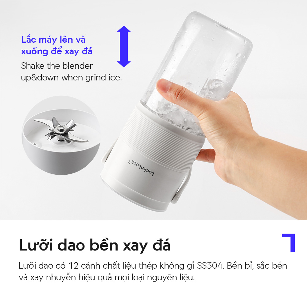 Máy Xay Sinh Tố Cầm Tay LocknLock Vacuum Portable Blender EJJ346IVY 475ml, Hàng Chính Hãng, Chức Năng Hút Chân Không - JoyMall