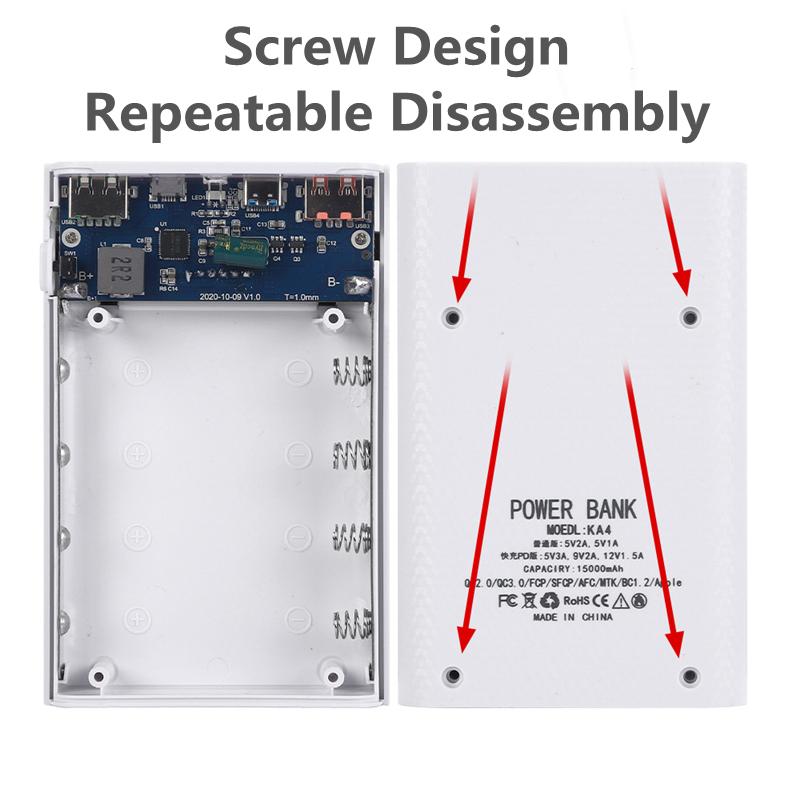 4 pin 18650 DIY Power Bank Case Hộp lưu trữ sạc 5/12V Dual USB Type C Android Giao diện Micro USB cho điện thoại thông minh Màu sắc: Trắng 5V2.1A