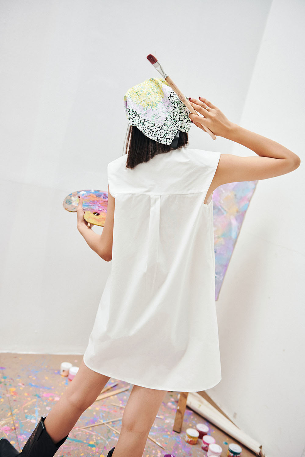 DOTTIE - Đầm sơ mi độn vai nữ DOTTIE trắng - D0058