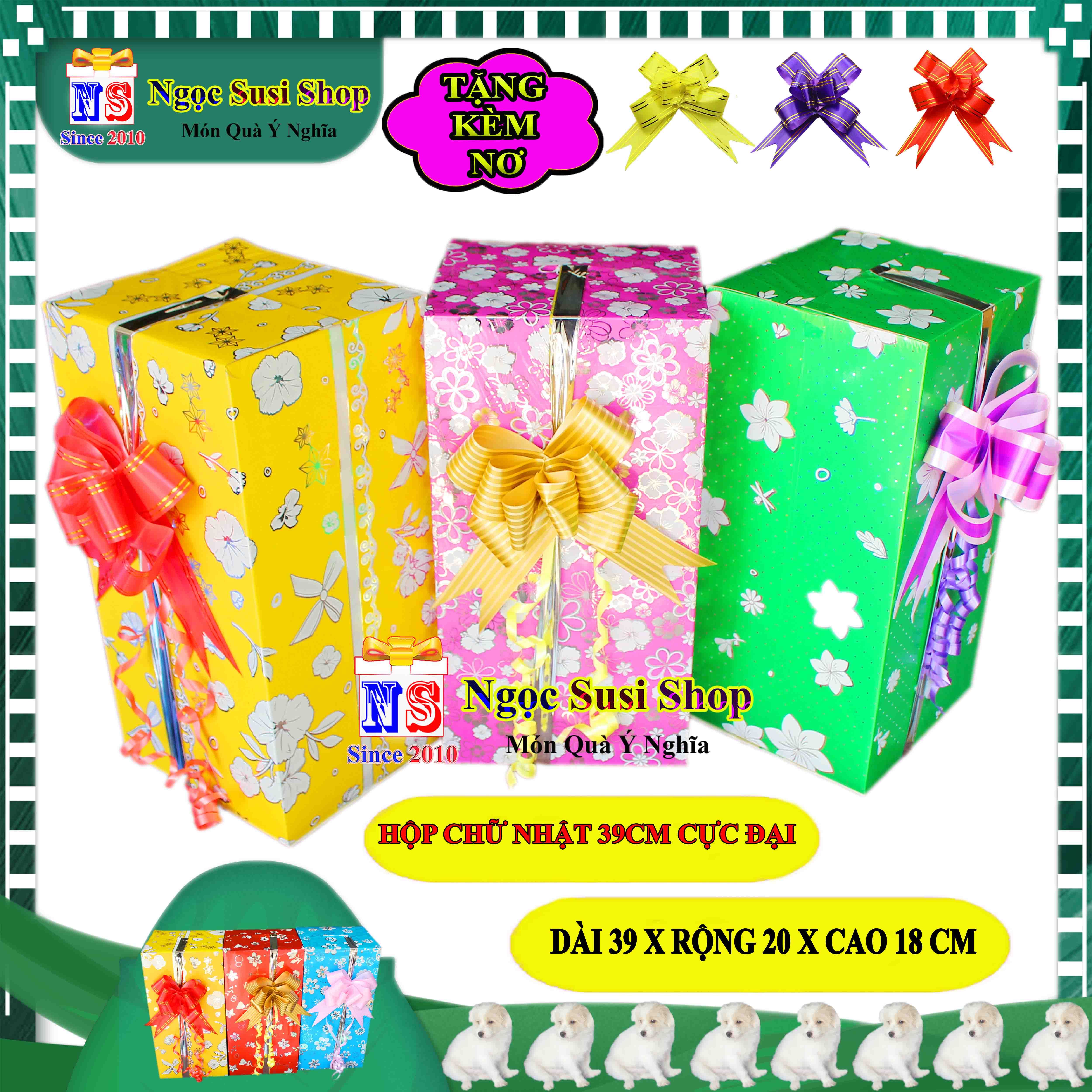 HỘP QUÀ CHỮ NHẬT SIZE CỰC ĐẠI 39CM NGẪU NHIÊN MÀU + TẶNG KÈM NƠ 5CM - HỘP QUÀ TẶNG GIẤY KIẾNG