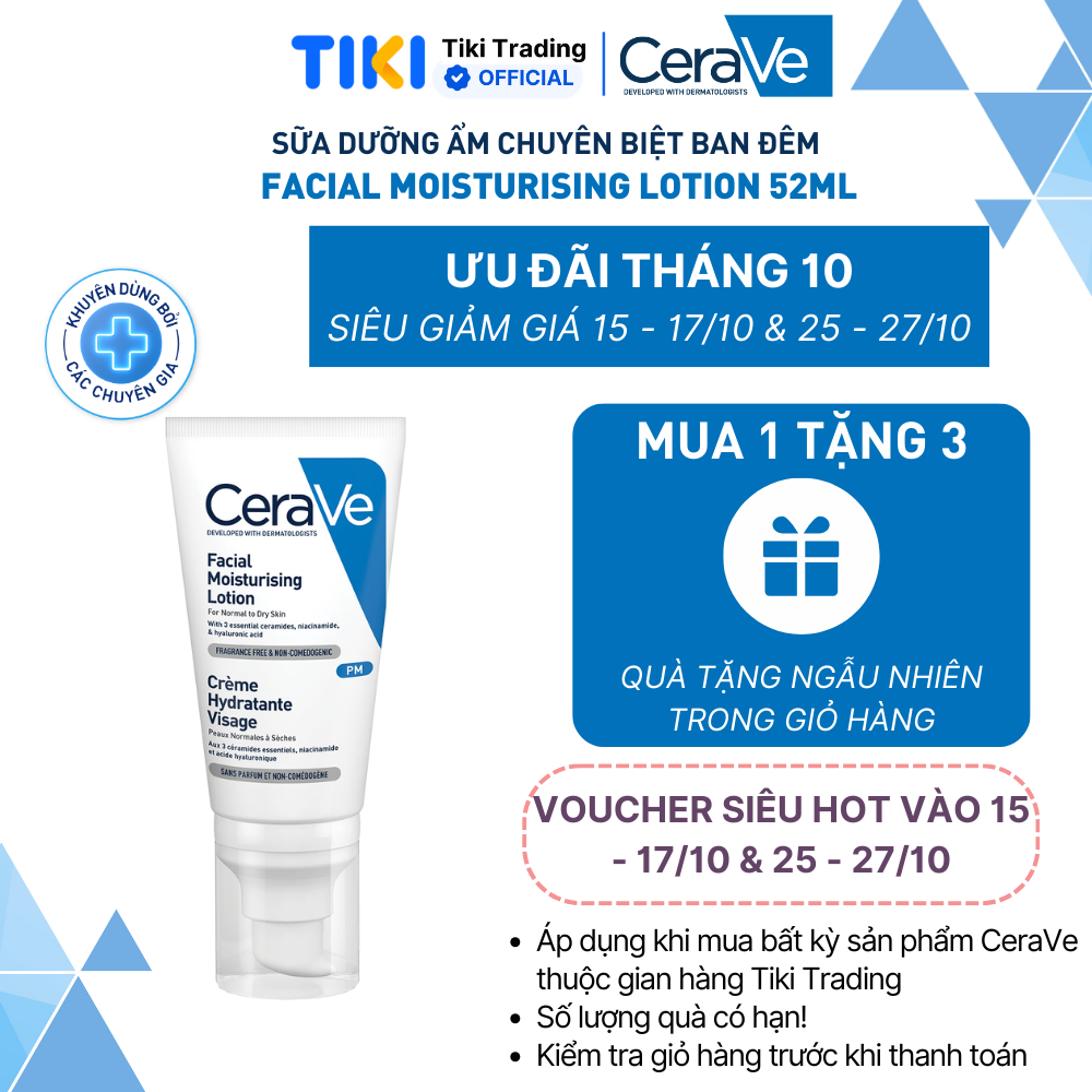 Sữa dưỡng ẩm chuyên biệt ban đêm CeraVe PM Facial Moisturising Lotion 52ml