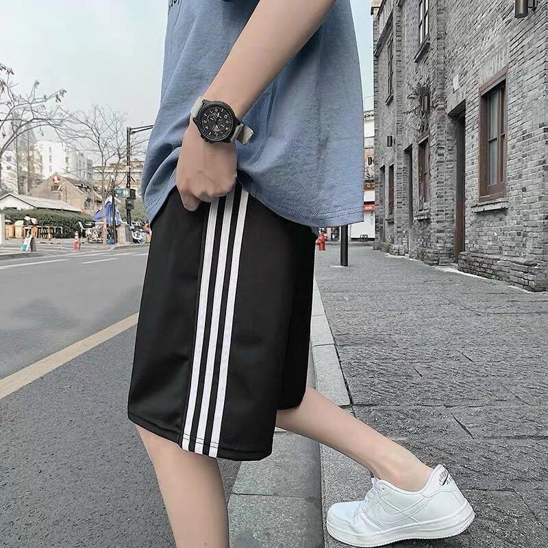 Quần short lửng 2 sọc thời trang nam Quần đùi thể thao, tập gym dáng suông phong cách ulzzang