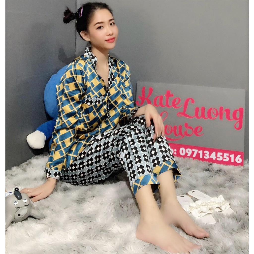 1. Đồ bộ cánh dơi Pijama Satin họa tiết lập phương dài TDQD mát mịn - KLHSTORE2018