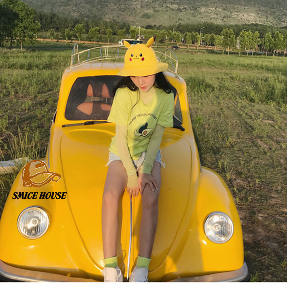 Mũ rộng vàng chống nắng nam nữ hình Pikachu dễ thương màu vàng size người lớn - Smice House