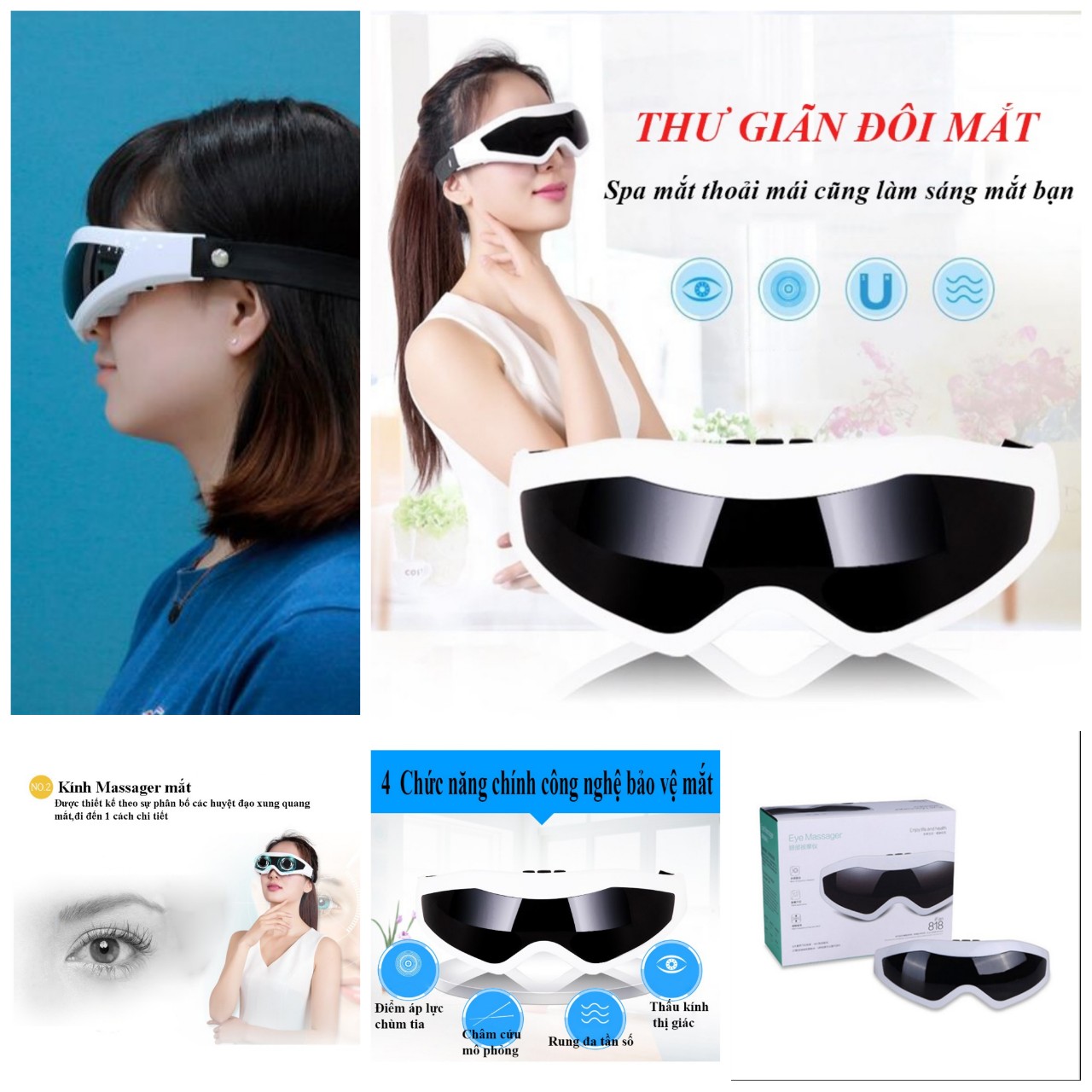 Máy massage mắt thư giãn 9 chế độ giúp giảm căng thẳng cải thiện giấc ngủ chống khô, mỏi, quầng thâm và bọng mắt mẫu mới loại tốt