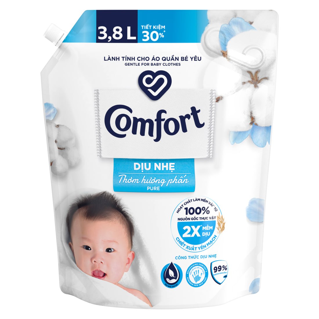 Nước Xả Làm Mềm Vải Comfort Chăm Sóc Dịu Nhẹ Cho Da Nhạy Cảm 3.8L