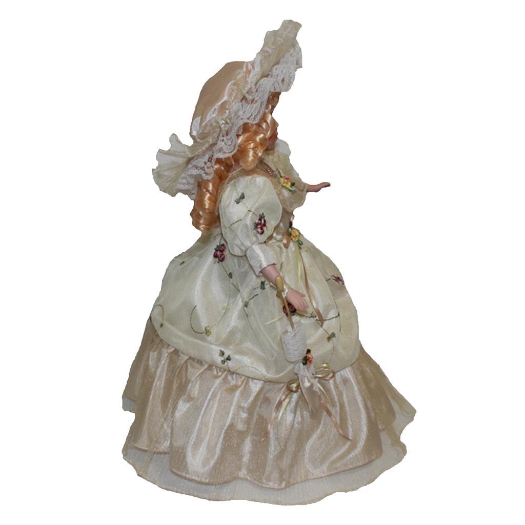 40cm Classical Porcelain  Standing Figure Beige Long Dress Decor