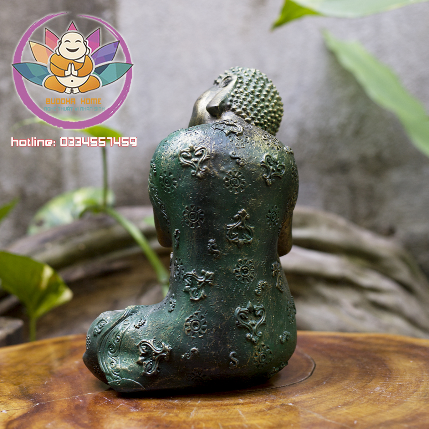 Tượng Phật An Nhiên Màu Xanh Cao 23.5cm phong thủy thờ cúng, trang trí hồ cá, thuỷ sinh, tiểu cảnh, bán cạn, terrarium