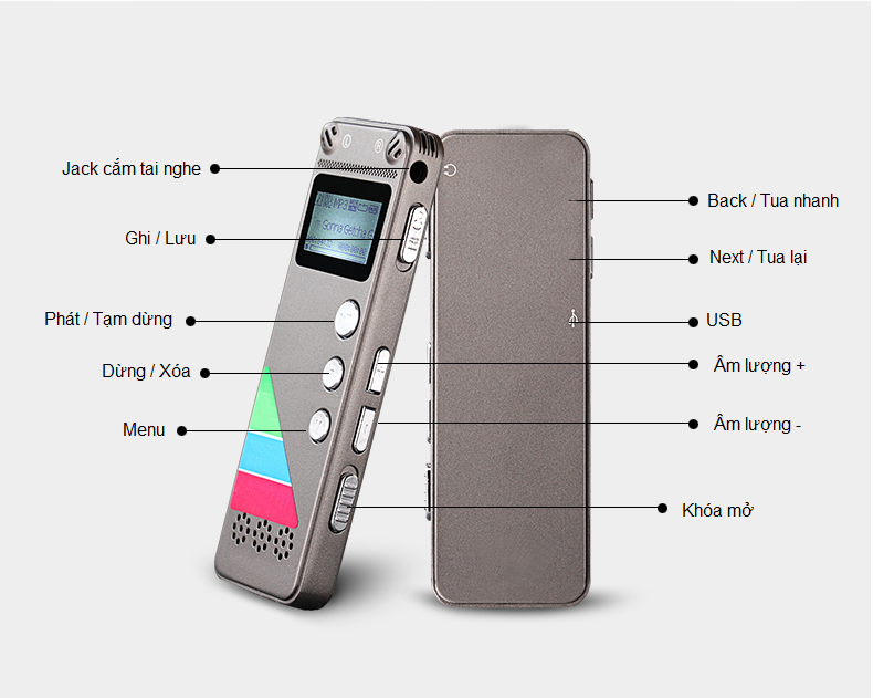 Máy Ghi Âm Chuyên Nghiệp Cao Cấp A500 Bộ Nhớ Trong 8GB - Digital Voice Recorder - Hàng Nhập Khẩu