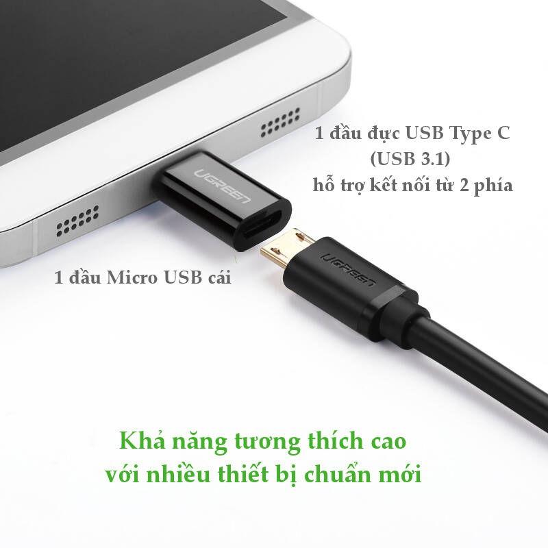 Đầu chuyển Micro USB sang USB type C, kích thước 18x13x6,6mm UGREEN US157 - Hàng chính hãng