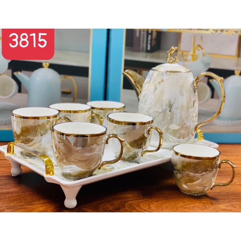 Bộ ấm chén vân đá . set đồ trang trí màu vân đá cao cấp phong cách hiện đạị, ấm chén vân đá quà tặng tân gia cao cấp