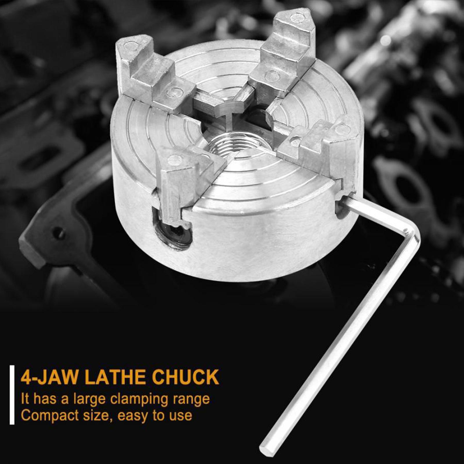 Mini Lathe Chuck Four Jaws Self Centering Milling Tool Drilling Machine High Strength Wood Turning Chuck Clamping Hex Key Parts