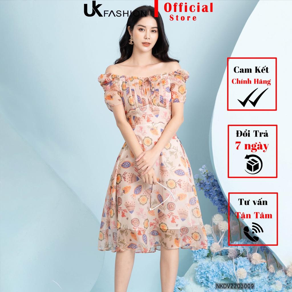 Đầm Hoa Xòe Phối Ngực NhúnThời Trang UK Fashion Thiết Kế Cổ Vuông Nữ Tính, Chất Liệu Vải Cao Cấp NKDV2203009