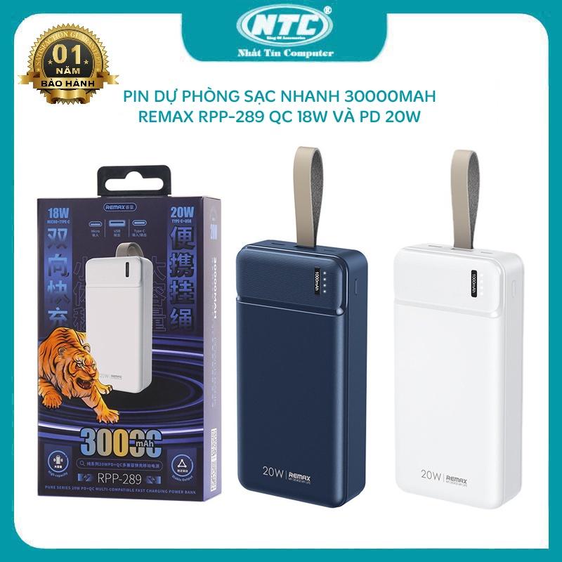 Pin dự phòng sạc nhanh Remax RPP-289 Pure Series 30000mAh an toàn đi máy bay - hỗ trợ QC 18W và PD 20W (2 màu tuỳ chọn) - Hàng Chính Hãng