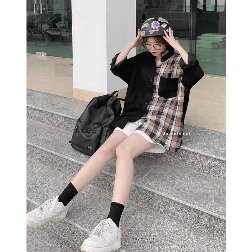 Sơ mi kẻ phối caro siêu đẹp
