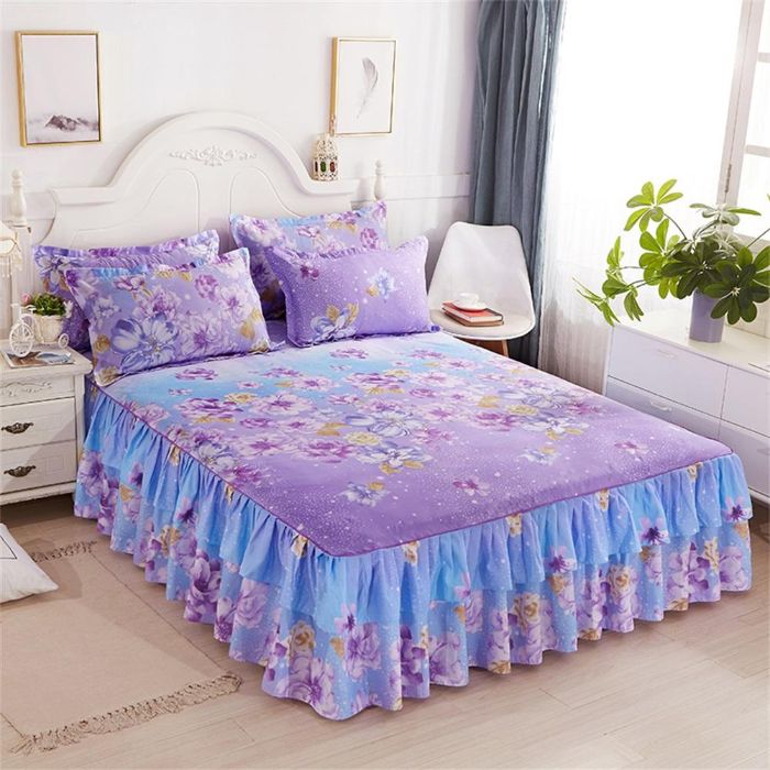 Bộ chăn ga gối Cotton cao cấp xanh tím hoa cà