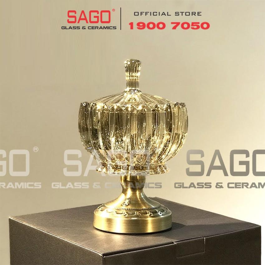 Đĩa Thủy Tinh Trái Cây Có Chân Mạ Đồng Bí Sọc Cao Cấp | Tùy Chọn Kiểu Dáng