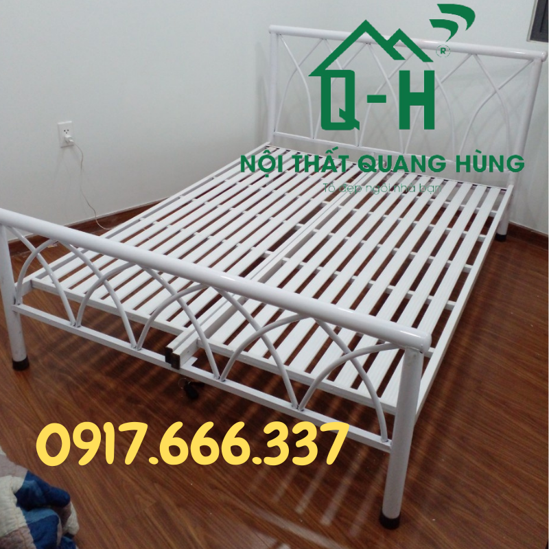 GIƯỜNG SẮT THIẾT KẾ  ĐẦU GIƯỜNG CHỮ X MÀU TRẮNG DÀNH CHO GIA ĐÌNH