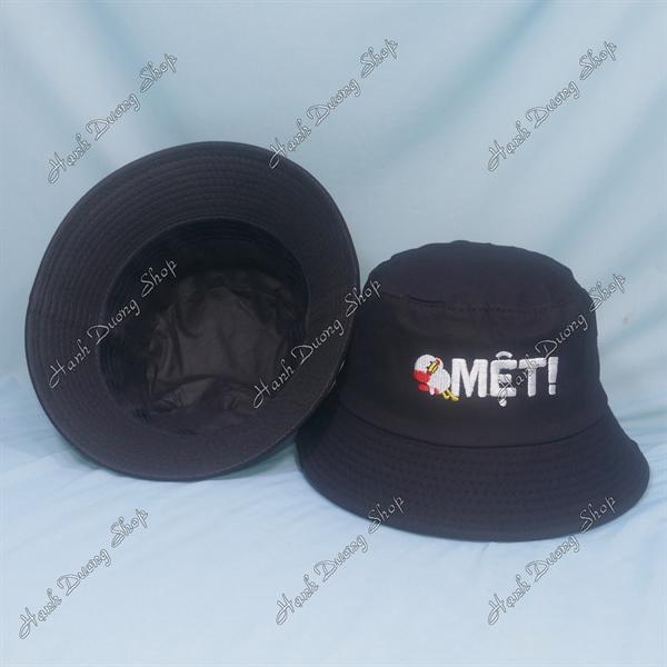 Nón tai bèo mũ bucket vành nhỏ thêu chữ Mệt - Đen