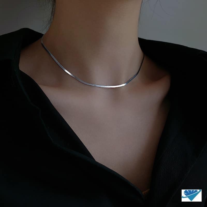 Dây chuyền nữ Choker bản dẹp chất liệu bạc Ý MS16c