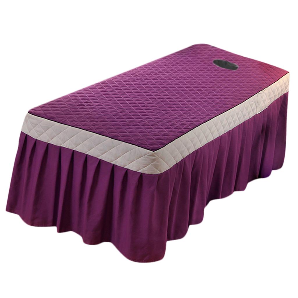 SPA Massage Table Skirt Beauty Bed Quilted Sheet with Valance Purple