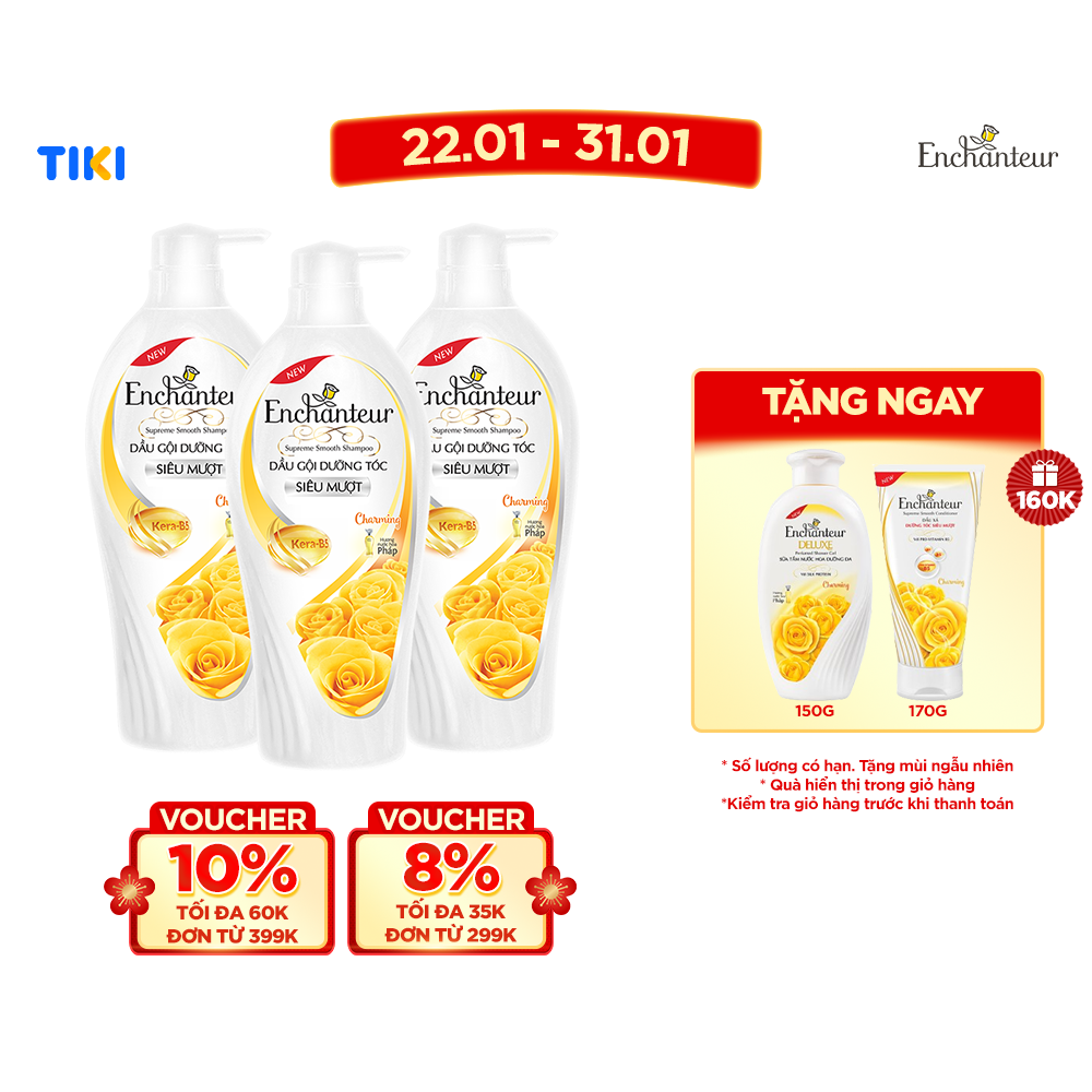Combo 3 Dầu gội dưỡng tóc siêu mượt Enchanteur Charming Keratin 650gr/Chai