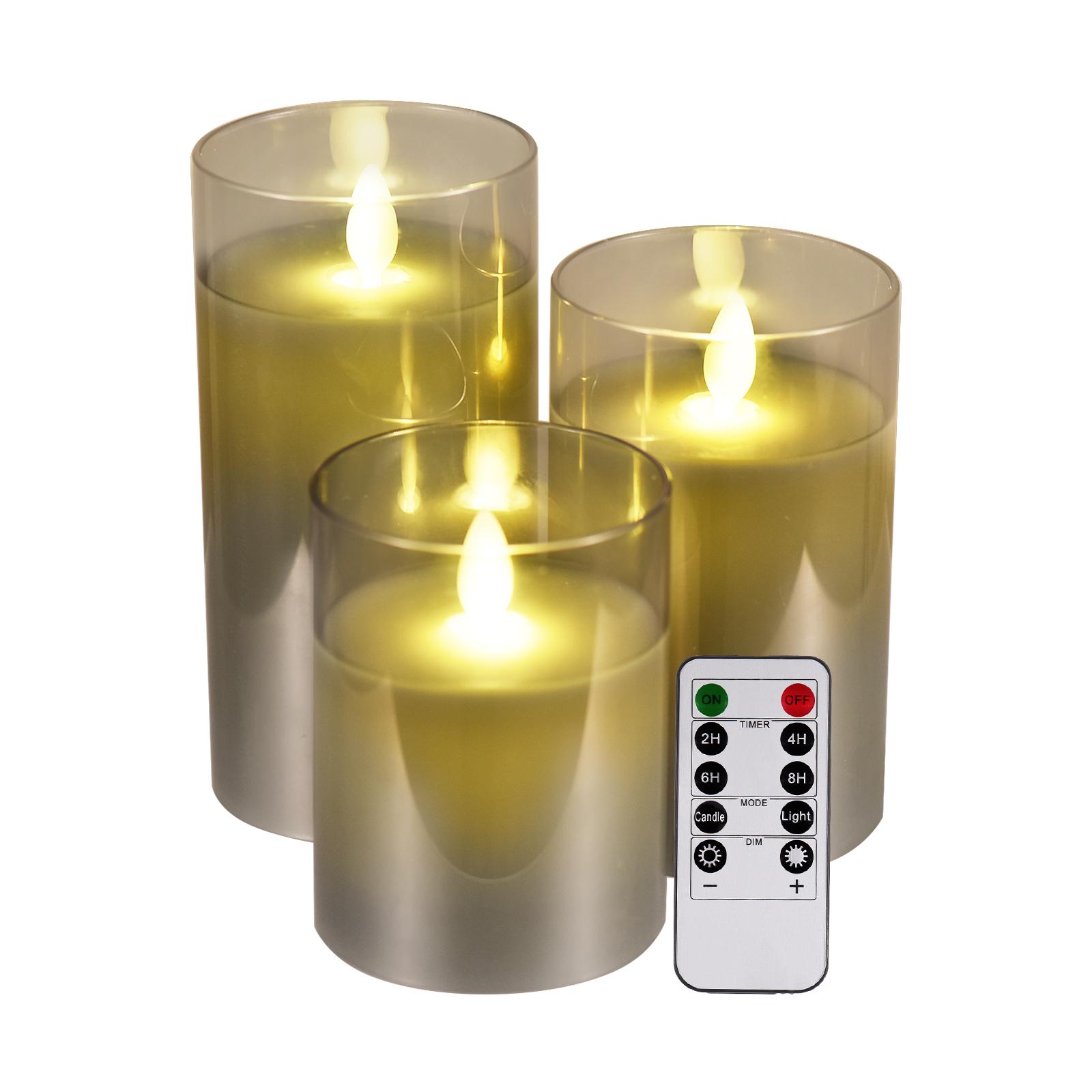 3Pack Flameless Flickering Candles Flickering LED Pillar Candles Battery Operated Glass Candles with Remote Control