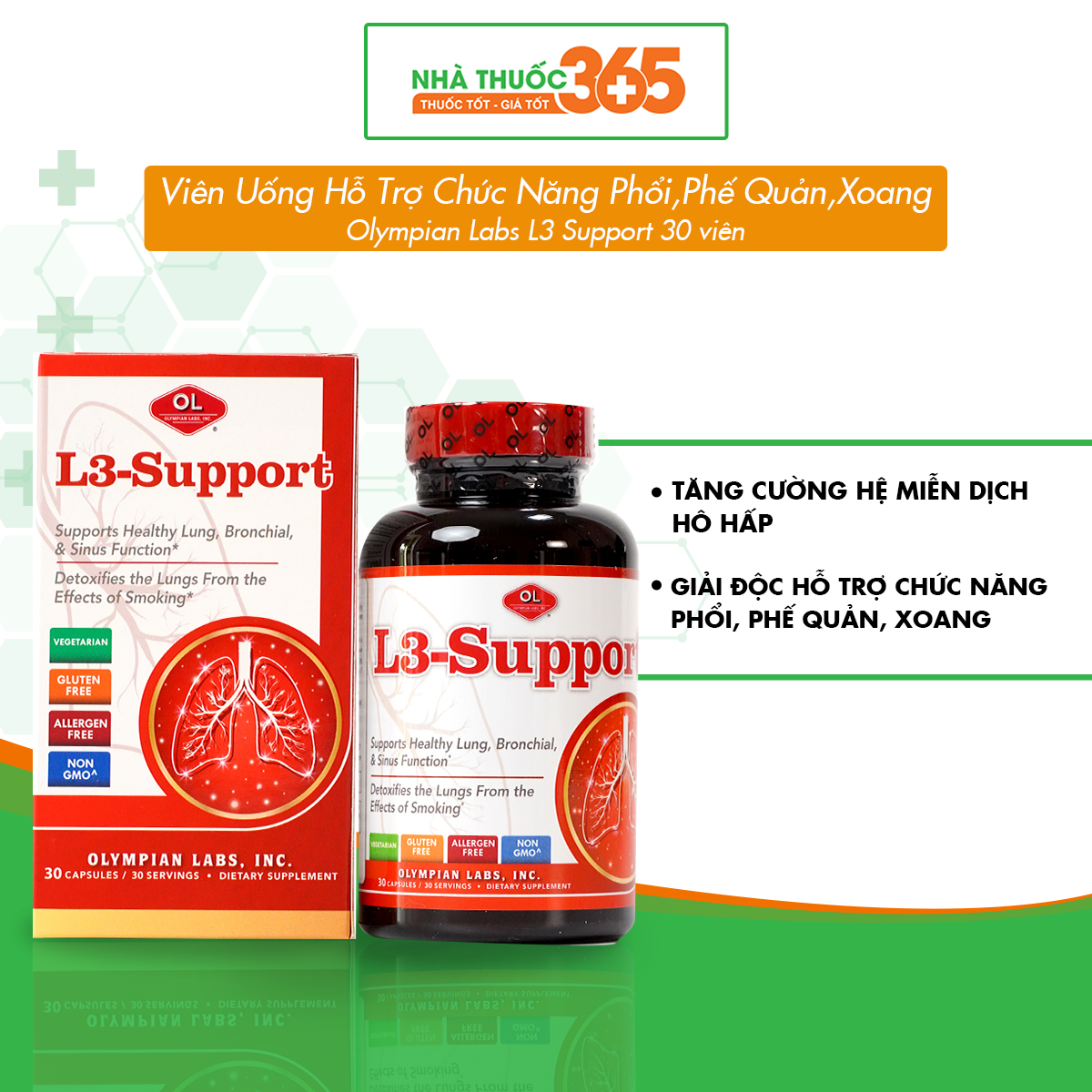 Viên Uống Hỗ Trợ Chức Năng Phổi, Phế Quản, Xoang Olympian Labs L3 Support - Hộp 30 Viên