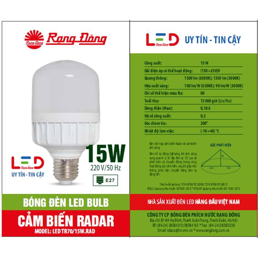 Đèn cảm biến radar 7W/9W/15W LED Rạng Đông