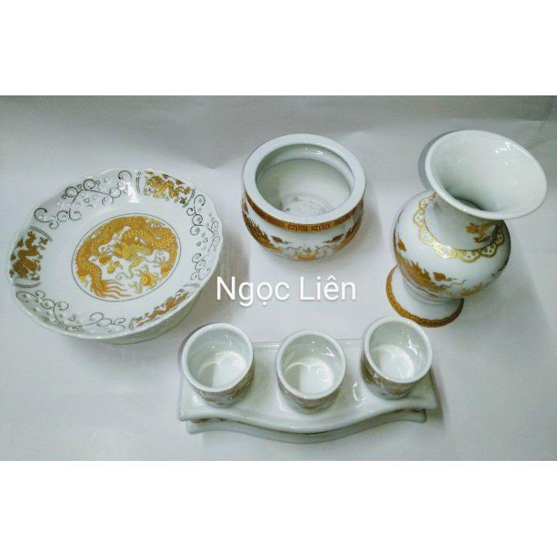 Set Bộ đồ  thờ trắng rồng vàng cho bàn thờ ngang 50cm