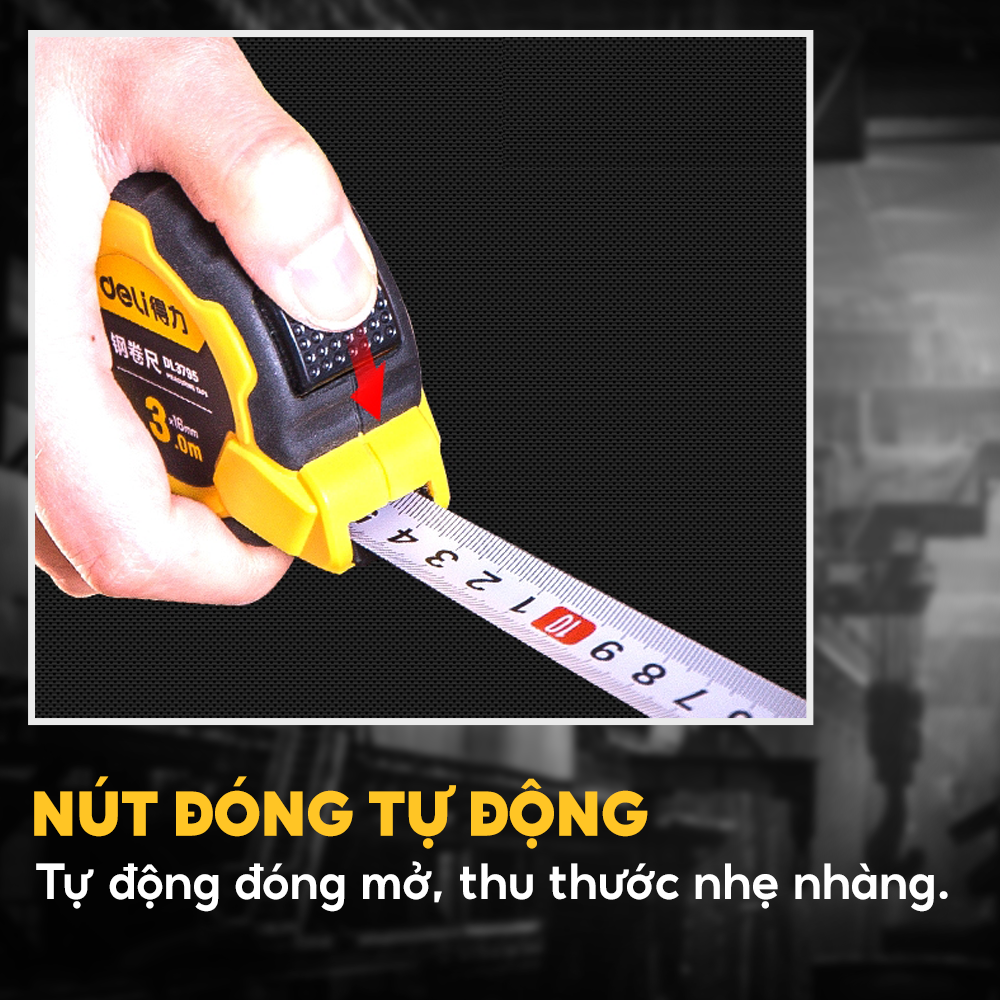 Thước cuộn thép cao cấp vỏ nhựa chống sốc 5mx19mm Deli DL3796