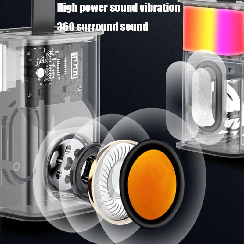Loa Bluetooth không dây di động Hộp âm thanh Bluetooth trong suốt 5W Hiệu ứng ánh sáng nhịp điệu Loa siêu trầm Máy nghe nhạc âm thanh nổi TWS Màu sắc: Đỏ cam