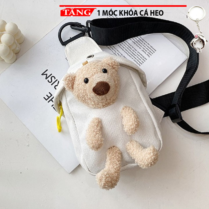 Túi Đeo chéo Dạo phố Gấu giấu trong nhiều màu VE3 Tặng móc khóa cá heo