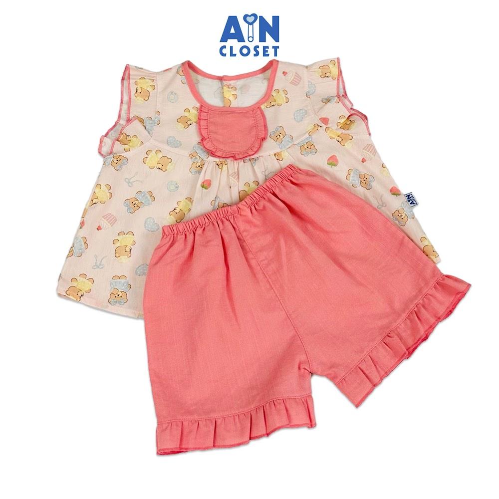 Bộ quần áo Ngắn bé gái họa tiết Em Bé Gấu Cotton - AICDBG5TILGB - AIN Closet
