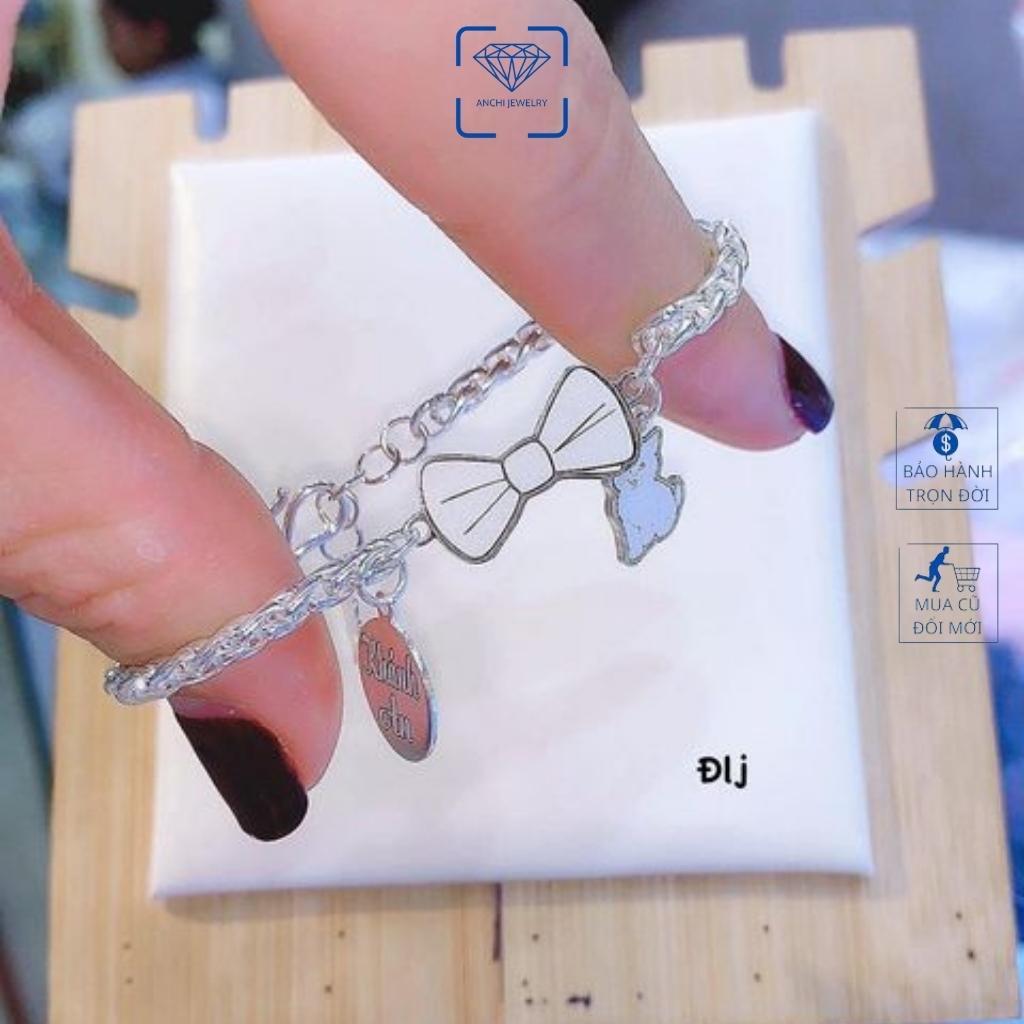 Lắc tay cho bé, vòng tay bạc trẻ em khắc tên hình chiếc nơ gắn charm 12 con giáp, trang sức Anchi jewelry