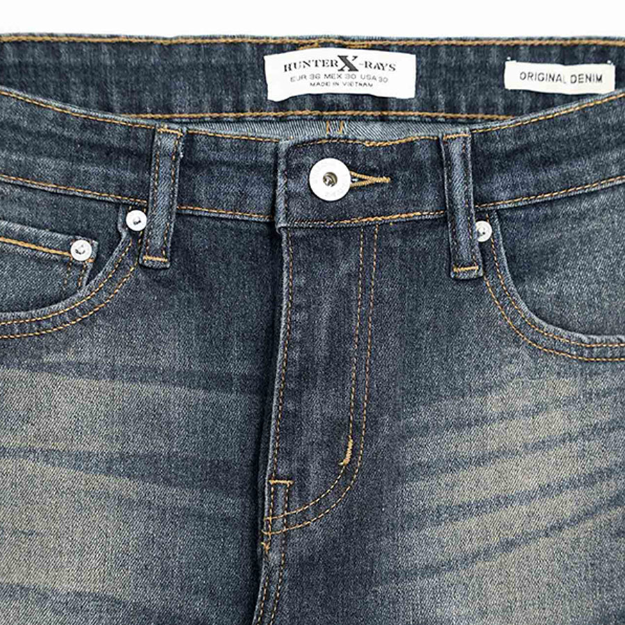 Quần Jeans Nam Cao Cấp HUNTER X-RAYS Form Slimfit Thun Màu Xanh Căn Bản D28