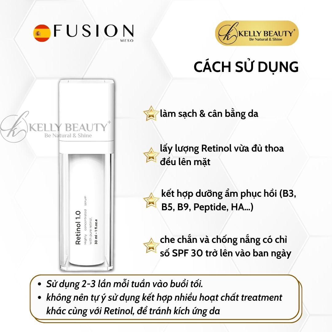 Fusion Retinol 1.0 - Da Sáng Đều Màu, Mờ Thâm Sạm Nám; Giảm Dày Sừng; Căng Mịn và Se Lỗ Chân Lông - Kelly Beauty