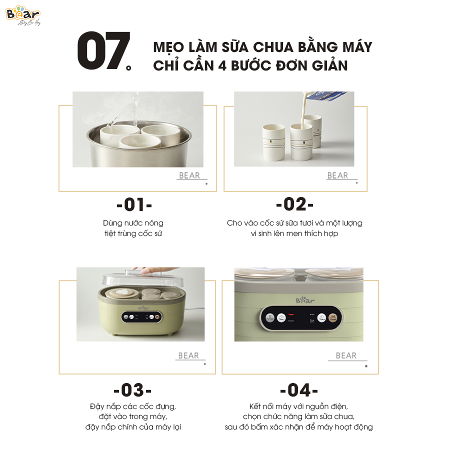 Máy Làm Sữa Chua Bear 1,7L Đa Chức Năng Lên Men Tự Động Tiết Kiệm Thời Gian Đảm Bảo An Toàn Vệ Sinh Thực Phẩm SB-SC10C HÀNG CHÍNH HÃNG