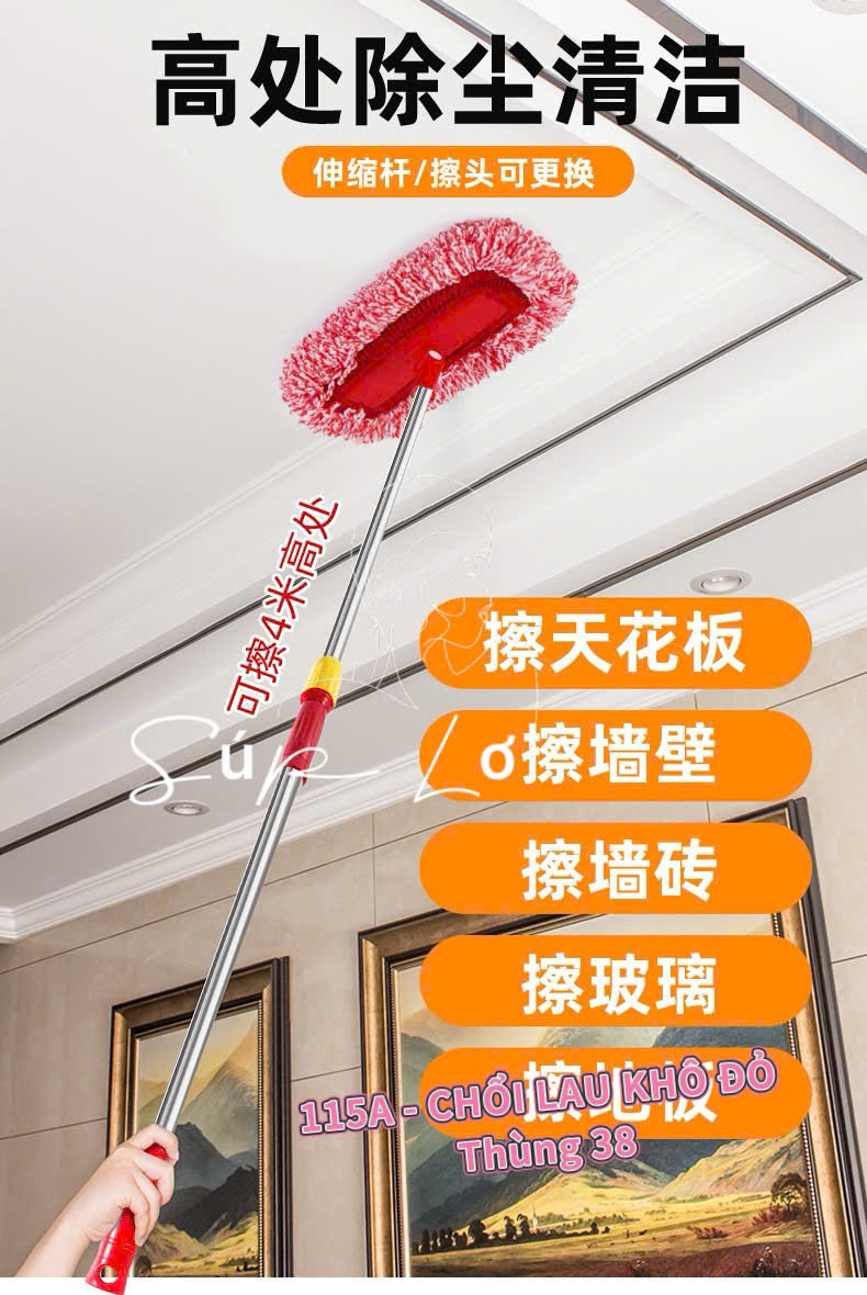 Cây Lau Bụi Đầu Bông Sợi Microfiber 139–240cm, Cán Inox Kéo Dài Xoay 360° – Chổi Quét Mạng Nhện, Trần Nhà, Khe Tường, Oto - HÀNG CHÍNH HÃNG MINIIN