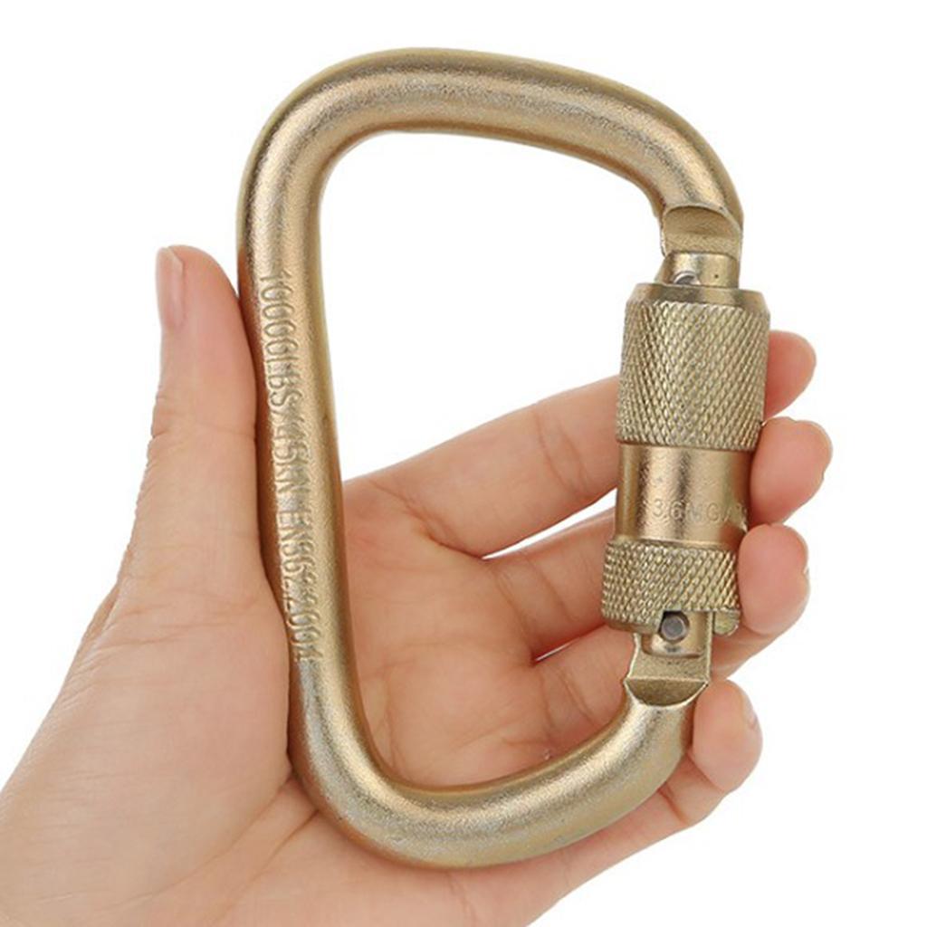 Carabiner Clip Hook Heavy Duty Steel D- Screw Climbing Golden