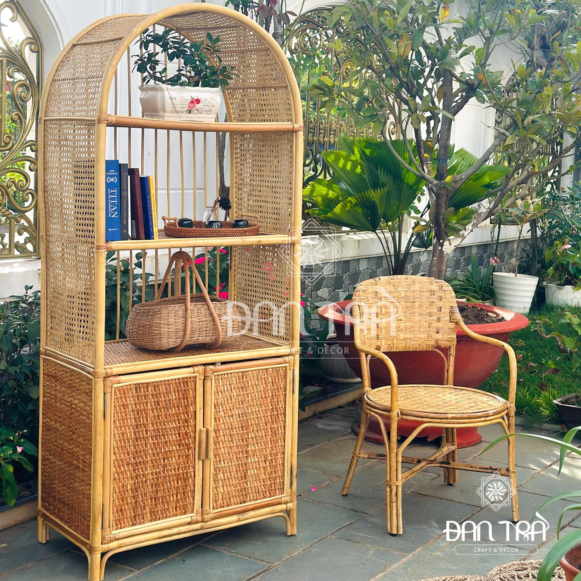 Tủ Mây Đựng Sách Đan Trà- Tủ Mây Decor Vintage- Tủ Mây Mắt Cáo Đan Trà- Nội Thất Mây Tre Đan Trà